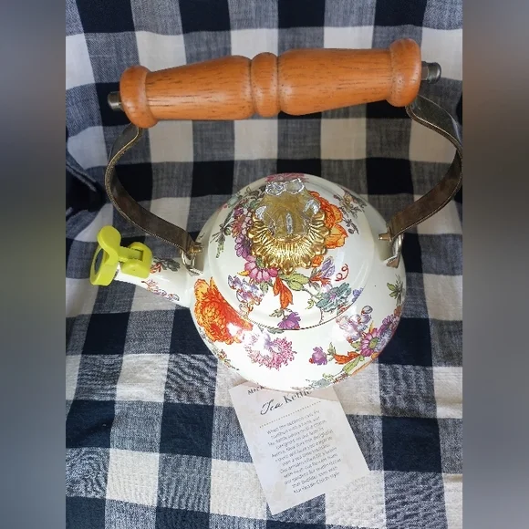Mackenzie Childs Flower Market White Whistling Tea Kettle - Picture 8 of 9